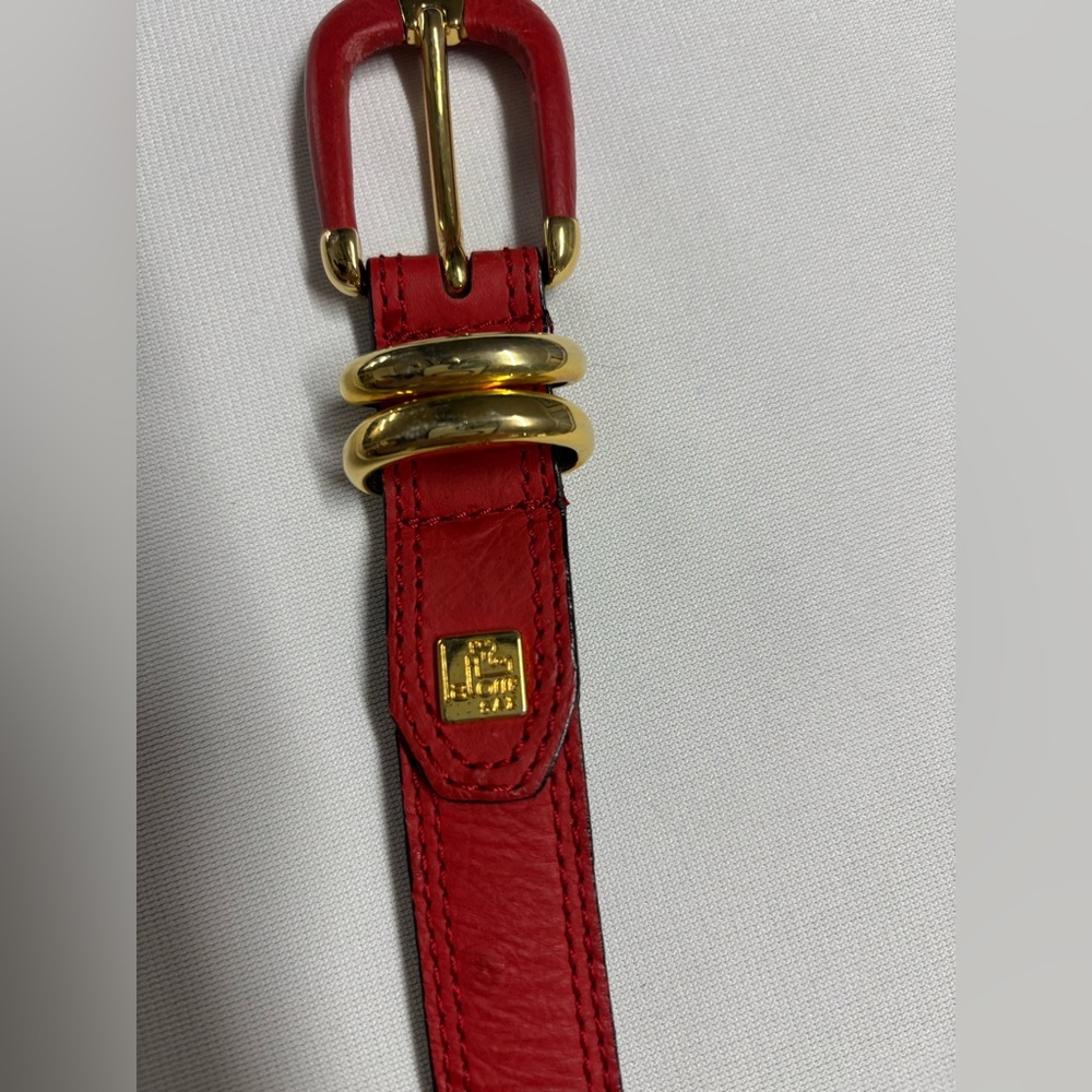 Vintage Etienne Aigner Belt - Red Embossed Leather with Gold Hardware